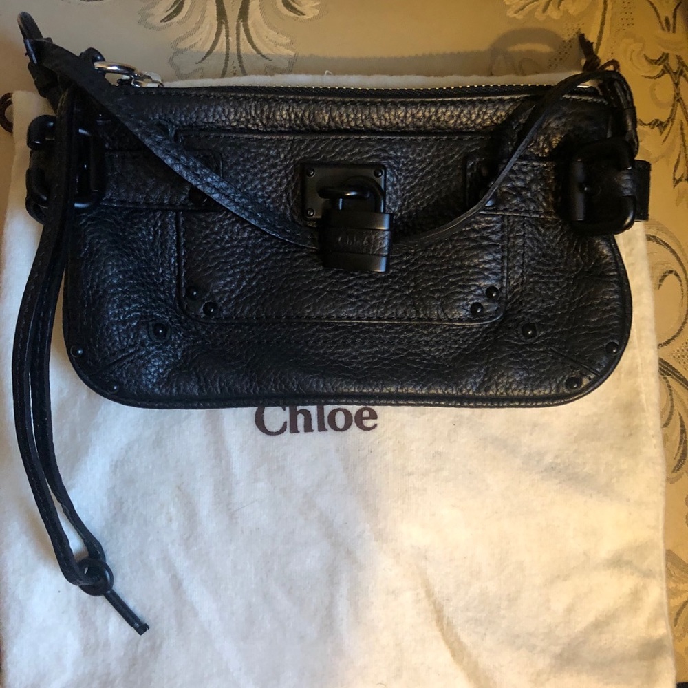 - Chloe Paddington Pochette Black Leather Wristlet.